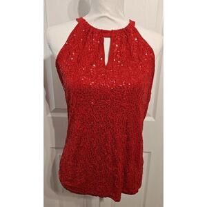 INC International Concepts Sequin Front Keyhole Halter Top Red Size L